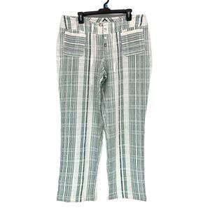 Sundance Pants Size Large Gigi Relaxed Wide Leg Striped Cotton Drawstring Green